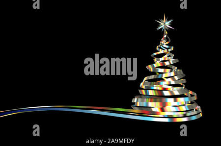 Arbre de Noël à partir de rubans métalliques du spectre sur fond noir. 3D Illustration. Banque D'Images
