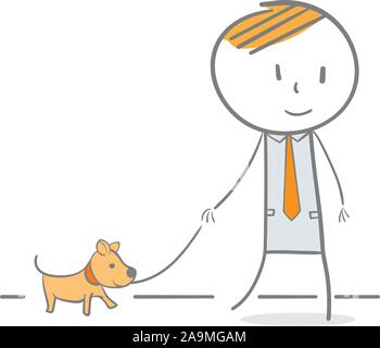 Doodle illustration de businessman walking with dog Illustration de Vecteur