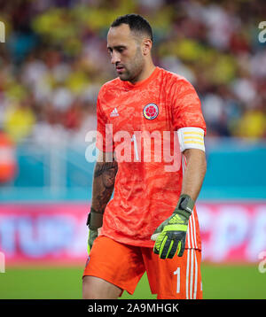 Miami Gardens, Florida, USA. 15 Nov, 2019. David Ospina, le gardien de la Colombie (1) lors d'un match de football amical contre le Pérou au Hard Rock Stadium de Miami Gardens, en Floride. Crédit : Mario Houben/ZUMA/Alamy Fil Live News Banque D'Images