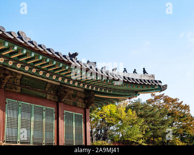 Séoul, Corée du Sud - 31 octobre 2019 : décor de pavillon sur hall en palais de Chang Gyeong dans la ville de Séoul. Le palais fut construit dans le milieu du 15ème siècle et il Banque D'Images