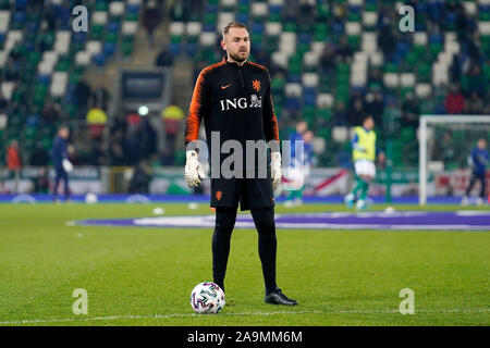 BELFAST, 16-11-2019 , Stade Windsor Park. European Championship 2020 qualificatifs. Le gardien néerlandais Jeroen Zoet avant le match Irlande du Nord - Pays-Bas. Banque D'Images