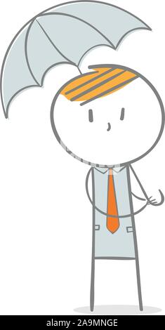 Doodle stick figure : Businessman with umbrella Illustration de Vecteur