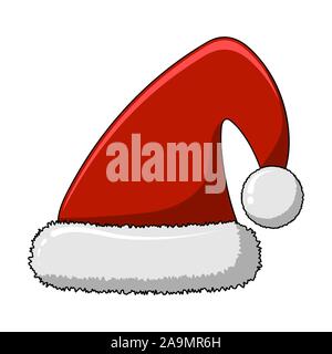 Rouge santa claus hat isolé sur fond blanc. Chapeau à fourrure et pompon. Bonne année décoration. Joyeux noël vêtements maison de vacances. Nouvelle année et xm Illustration de Vecteur