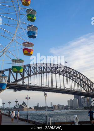 Sydney Luna Park ferry Wheel et Harbour Bridge Banque D'Images