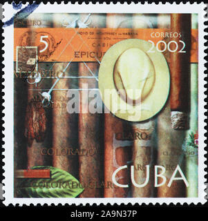 Cigares cubains célèbres sur timbres-poste Banque D'Images