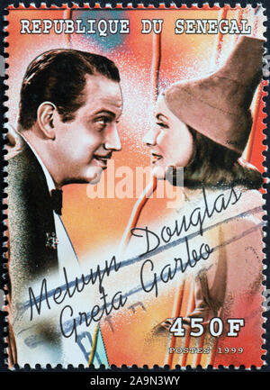 Melvyn Douglas et Greta Garbo sur timbre-poste Banque D'Images