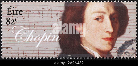 Portrait de Chopin sur timbre irlandais Banque D'Images