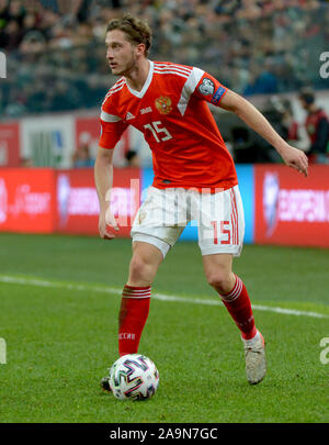 Saint-pétersbourg, Russie. 16 Nov, 2019. La Russie, Saint-Pétersbourg, 16 novembre 2019. Joueur de l'équipe nationale russe Alexei Miranchuk dans la qualification du Championnat d'Europe de Football 2020 entre les équipes nationales de la Russie et la Belgique. Credit : Andreï Pronin/ZUMA/Alamy Fil Live News Banque D'Images