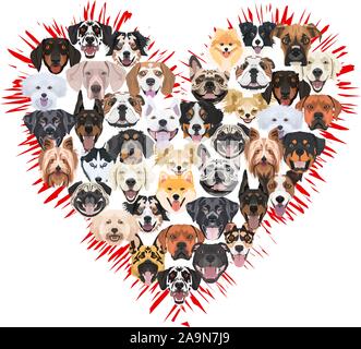 Illustration - un coeur pour chiens - cette conception avec beaucoup de chiens qui forment un coeur, est un joli motif pour tous les propriétaires de chiens et les fans de chiens. Illustration de Vecteur