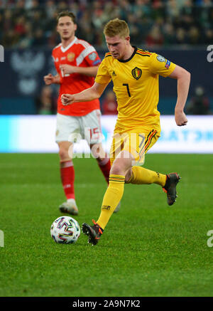 Saint-pétersbourg, Russie. 16 Nov, 2019. La Russie, Saint-Pétersbourg, 16 novembre 2019. Des joueurs de l'équipe nationale belge Kevin De Bruyne dans la qualification du Championnat d'Europe de football de 2020 entre les équipes nationales de la Russie et la Belgique. Credit : Andreï Pronin/ZUMA/Alamy Fil Live News Banque D'Images