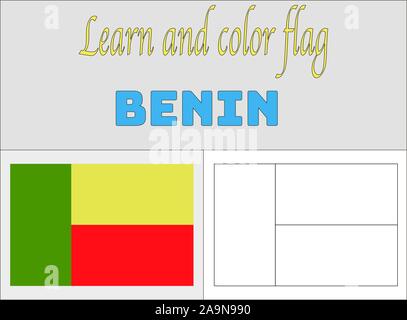 Drapeau national Bénin Afrique pages à colorier pour l'éducation et l'apprentissage. Les couleurs d'origine, proportion. vector illustration, l'ensemble des pays. Illustration de Vecteur