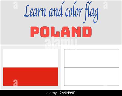 Drapeau national de la Pologne européenne pages à colorier pour l'éducation et l'apprentissage. Les couleurs d'origine, proportion. vector illustration, l'ensemble des pays. Illustration de Vecteur