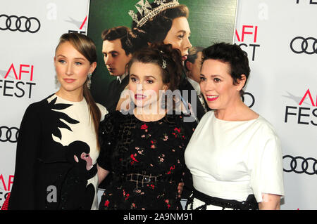 Hollywood, Californie, USA 16 novembre 2019 Actrices Erin Doherty, Helena Bonham Carter et Olivia Colman assister le festival 2019 présenté par Audi 'la Couronne" et projection de Gala hommage à Peter Morgan le 16 novembre 2019 au Théâtre chinois de Grauman à Hollywood, Californie, USA. Photo de Barry King/Alamy Live News Banque D'Images