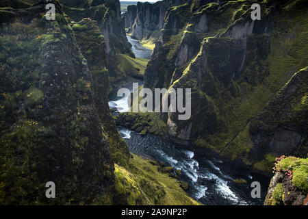 Fjaðrárgljúfur Canyon. Sud-Est De L'Islande Banque D'Images