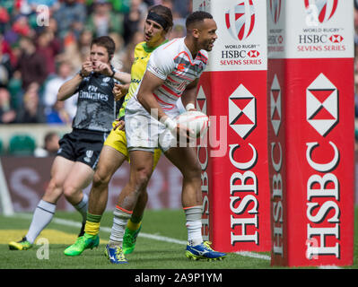 Twickenham, Surrey Royaume-Uni. Englands, Dan NORTON, 'touche le sol entre les poteaux , au cours de la piscine jeu d'Angleterre contre l'Australie à la HSBC Londres '2017', le rugby à 7 Samedi 20/05/2017 RFU. Le stade de Twickenham, Angleterre [crédit obligatoire Peter SPURRIER/Intersport Images] Banque D'Images