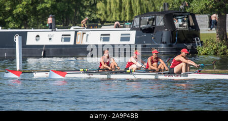 Henley. Berks, Royaume-Uni. W4-, l'Ohio Stae University Women's quatre sans barreur en compétition aux 2017 Henley' Women's Regatta. De l'aviron sur Henley, portée. Tamise. Dimanche 18/06/2017 [crédit obligatoire Peter SPURRIER/Intersport Images] Banque D'Images