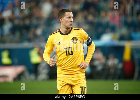 Saint Petersburg, Russie. 16 Nov, 2019. Eden Hazard de Belgique vu en action au cours de l'Euro 2020 tour Groupe I match entre la Russie et la Belgique à Gazprom Arena de Saint-Pétersbourg. (Score final 1:4 ; la Russie, Belgique) Credit : SOPA/Alamy Images Limited Live News Banque D'Images