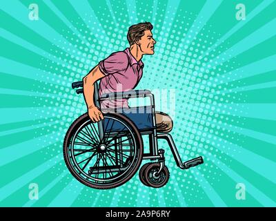 homme en fauteuil roulant handicapé vétéran Illustration de Vecteur