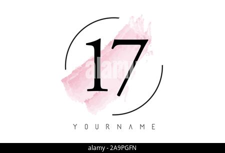 Numéro 17 le Logo Course Aquarelle avec forme circulaire et vecteur Conception brosse rose pastel Illustration de Vecteur