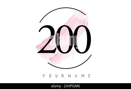 Numéro 200 Aquarelle avec logo course de forme circulaire et vecteur Conception brosse rose pastel Illustration de Vecteur