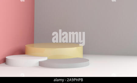 Podium cylindrique dans un vide intérieur abstrait, minimaliste de l'installation, le rendu 3d illustration Banque D'Images