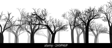 Mystical les arbres pousser. Divers formulaire, stylisation linéaire abstrait noir, illustration vectorielle. Forêt, Parc, jardin, plantation d'arbres, les troncs, les bateaux Illustration de Vecteur