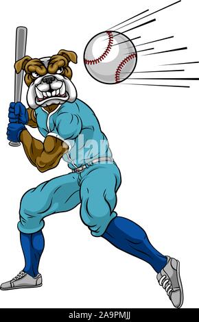 Joueur de baseball Bulldog Mascot Swinging Bat Illustration de Vecteur