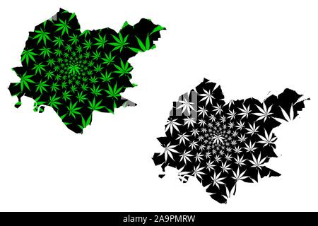 Clackmannanshire (Royaume-Uni, Ecosse, gouvernement local) la carte est conçue de feuilles de cannabis vert et noir, scribble sketch Clackmannanshire (Clacks. Illustration de Vecteur