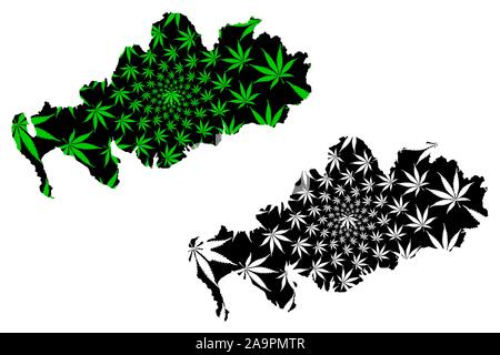 Dumfries et Galloway (Royaume-Uni, Ecosse, le gouvernement local en Écosse) La carte est conçue de feuilles de cannabis vert et noir, Dumfries et Galloway ma Illustration de Vecteur