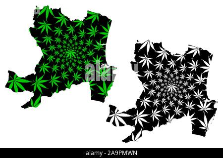 Aberdeen (Royaume-Uni, Ecosse, le gouvernement local en Écosse) La carte est conçue de feuilles de cannabis vert et noir, ville et région conseil ma carte Aberdeen Illustration de Vecteur