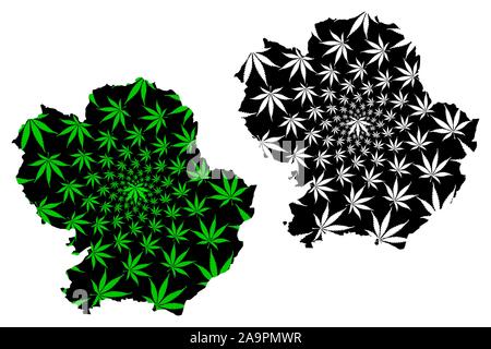 Angus (Royaume-Uni, Ecosse, le gouvernement local en Écosse) La carte est conçue de feuilles de cannabis vert et noir, Forfarshire carte fait de la marijuana (marih Illustration de Vecteur