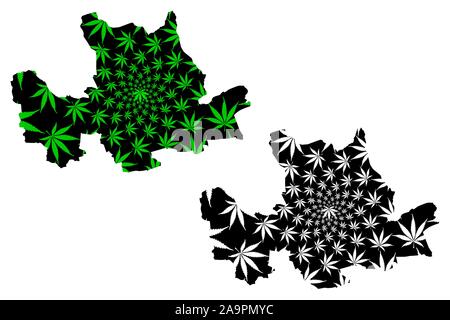 Fontenilles (Royaume-Uni, Ecosse, le gouvernement local en Écosse) La carte est conçue de feuilles de cannabis vert et noir, ma carte East Dunbartonshire Illustration de Vecteur