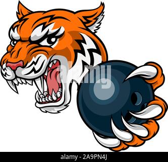 Tiger animal mascotte Sports Bowling Player Illustration de Vecteur