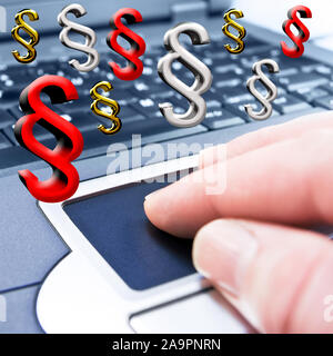 Paragraph sign médias sociaux la main de l'ordinateur portable Banque D'Images