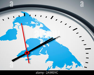 L'image d'une belle horloge avec carte du monde Banque D'Images