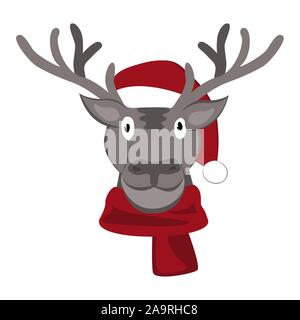 Le cerf de Noël à Santa Claus Hat Vector Illustration. L'icône Cartoon animal Illustration de Vecteur