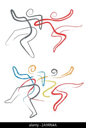 Couple de danse animée, danse folklorique. Expressive, l'art de la ligne des dessins stylisés de danser libre.isolé sur fond blanc. Vector disponibles. Illustration de Vecteur