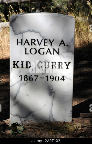 Pierre tombale de Linwood (aka Pioneer) Cimetière sur une colline donnant sur Glenwood Springs commémorant l'outlaw Kid Curry, vrai nom Harvet une Logan. Banque D'Images