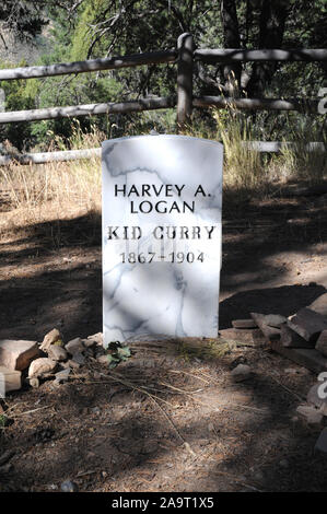 Pierre tombale de Linwood (aka Pioneer) Cimetière sur une colline donnant sur Glenwood Springs commémorant l'outlaw Kid Curry, vrai nom Harvet une Logan. Banque D'Images