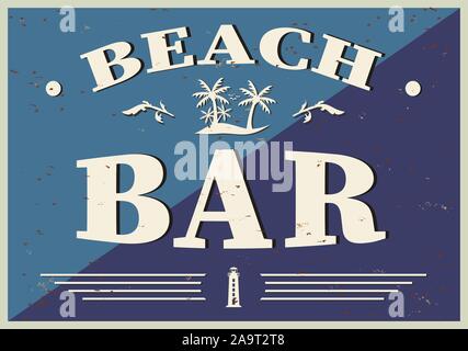 Style Vintage tin sign Beach Bar . on a white background Illustration de Vecteur