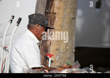 ISTANBUL, TURQUIE - SEPTEMBRE-14.2019 : Vieil homme cigare potable sur la côte de Kadikoy. Banque D'Images