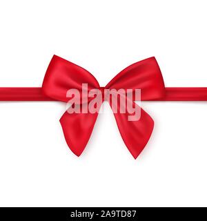 Ruban rouge satin brillant puis avec noeud sur un fond blanc vector illustration réaliste Illustration de Vecteur