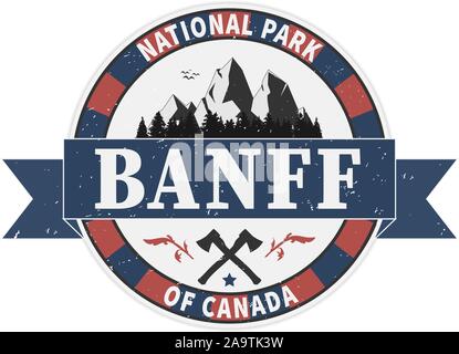 Parc national Banff grunge tampons sur fond blanc, vector illustration Illustration de Vecteur