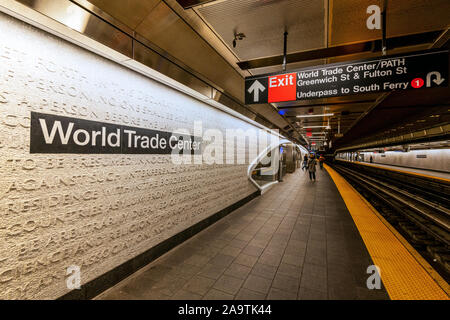 La station de métro Cortlandt WTC, Manhattan, New York, USA Banque D'Images