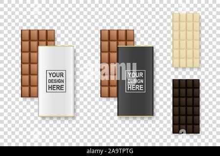3d Vector blanc réaliste, lait et chocolat marron foncé noir Bar Icon Set libre isolé sur fond transparent. Et sans de l'enrubanneuse. Design Illustration de Vecteur