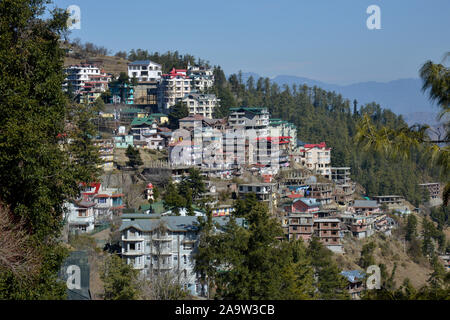 Voir à Mashobra, Shimla. Shimla est la capitale de l'état indien de l'Himachal Pradesh, situé dans le nord de l'Inde à une altitude de 7 200 ft. En raison de son climat et la voir attire de nombreux touristes. C'est aussi l'ancienne capitale du Raj britannique. La région a connu une croissance sans précédent et de la construction. Banque D'Images