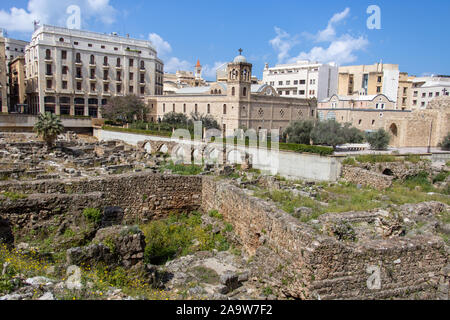 Forum romain de Beyrouth, cathédrale Saint George, Beyrouth, Liban Banque D'Images