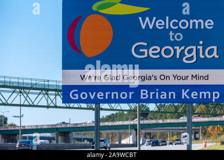 Bienvenue à la Géorgie signe le long de la I-85 à l'aéroport international Hartsfield-Jackson d'Atlanta à Atlanta, Géorgie. (USA) Banque D'Images