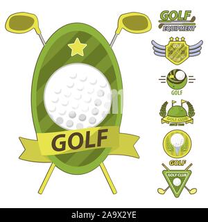 Ball et de l'équipement de golf putter, icônes, éléments isolés sport Illustration de Vecteur