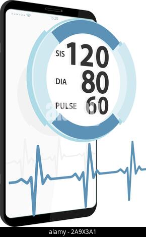 Application mobile pour mesurer le pouls et la pression artérielle. La santé numérique Illustration de Vecteur